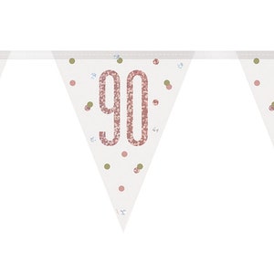 Bling Birthday Bunting For A 90th Birthday In Rose Gold Can Be used Indoor Or Out - Can Be Reused - Matches Other Decorations In Our Range