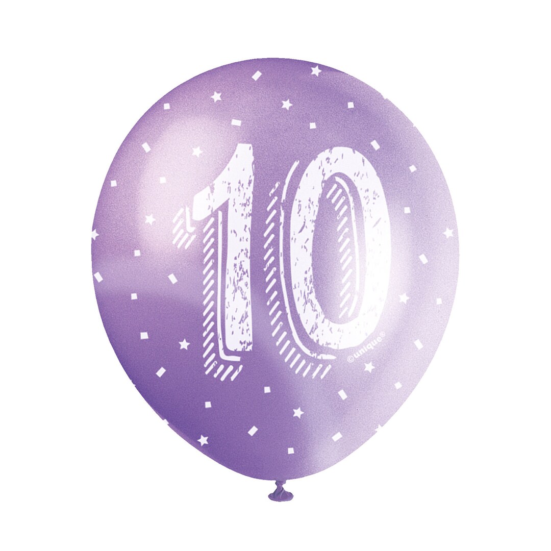 Pack of 10th Birthday Latex Recyclable 9 Balloons in Assorted Colours