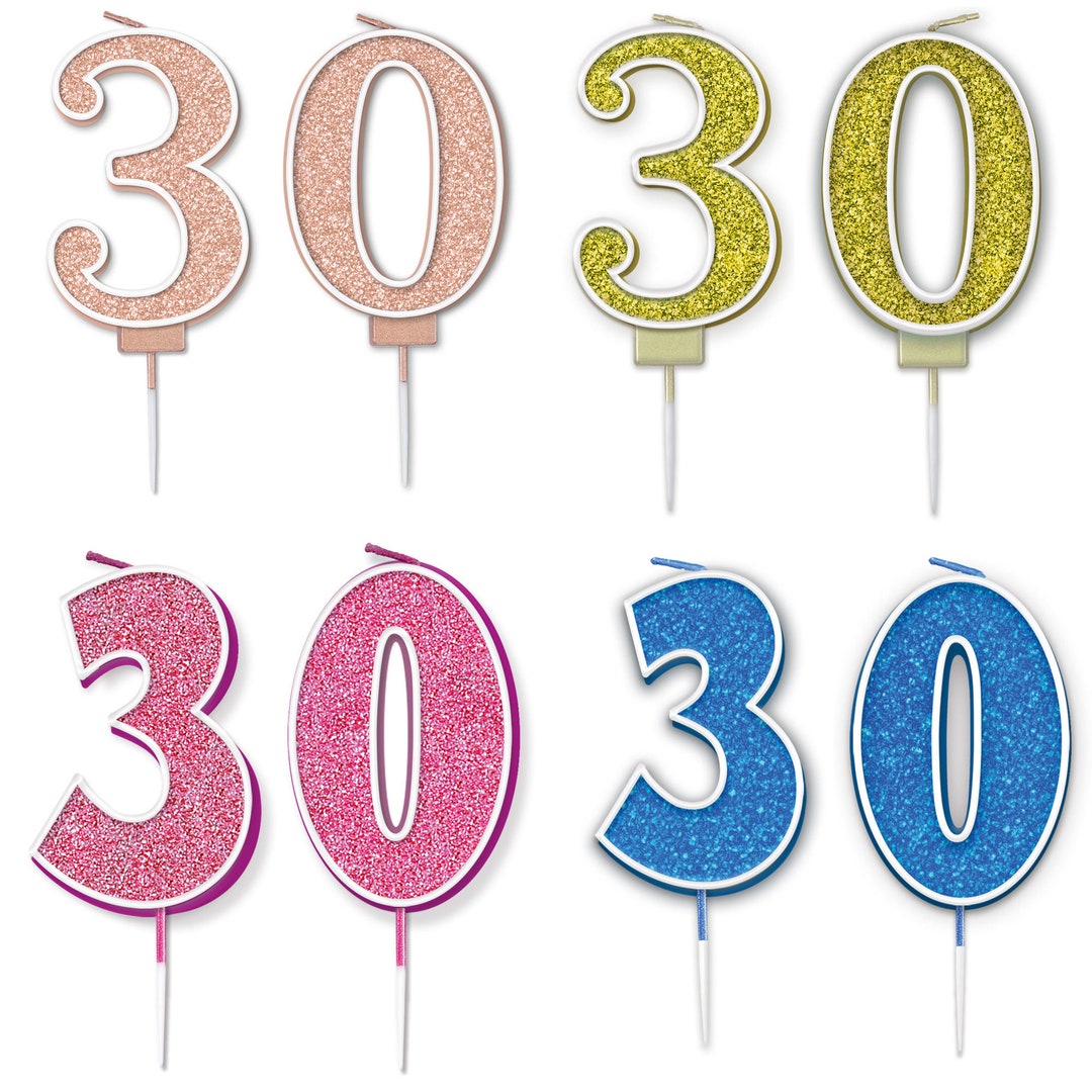 30th Birthday or Anniversary Glitter Cake Candles in A Choice - Etsy UK