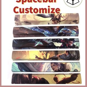 May include: Seven different League of Legends (LoL) themed spacebar keycaps. Each keycap features a different character from the game, including Jinx, Ahri, and Yasuo. The keycaps are made of durable plastic and are compatible with most mechanical keyboards.