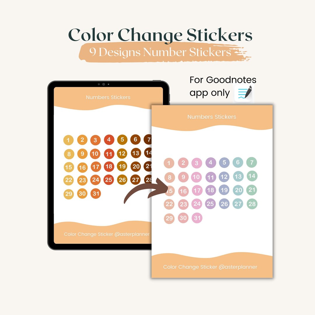 Goodnotes Numbers Stickers Goodnotes Element Color Etsy