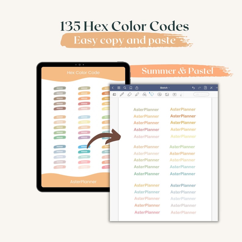 135 Summer Pastel Hex Color Codes Goodnotes Color Palette Etsy