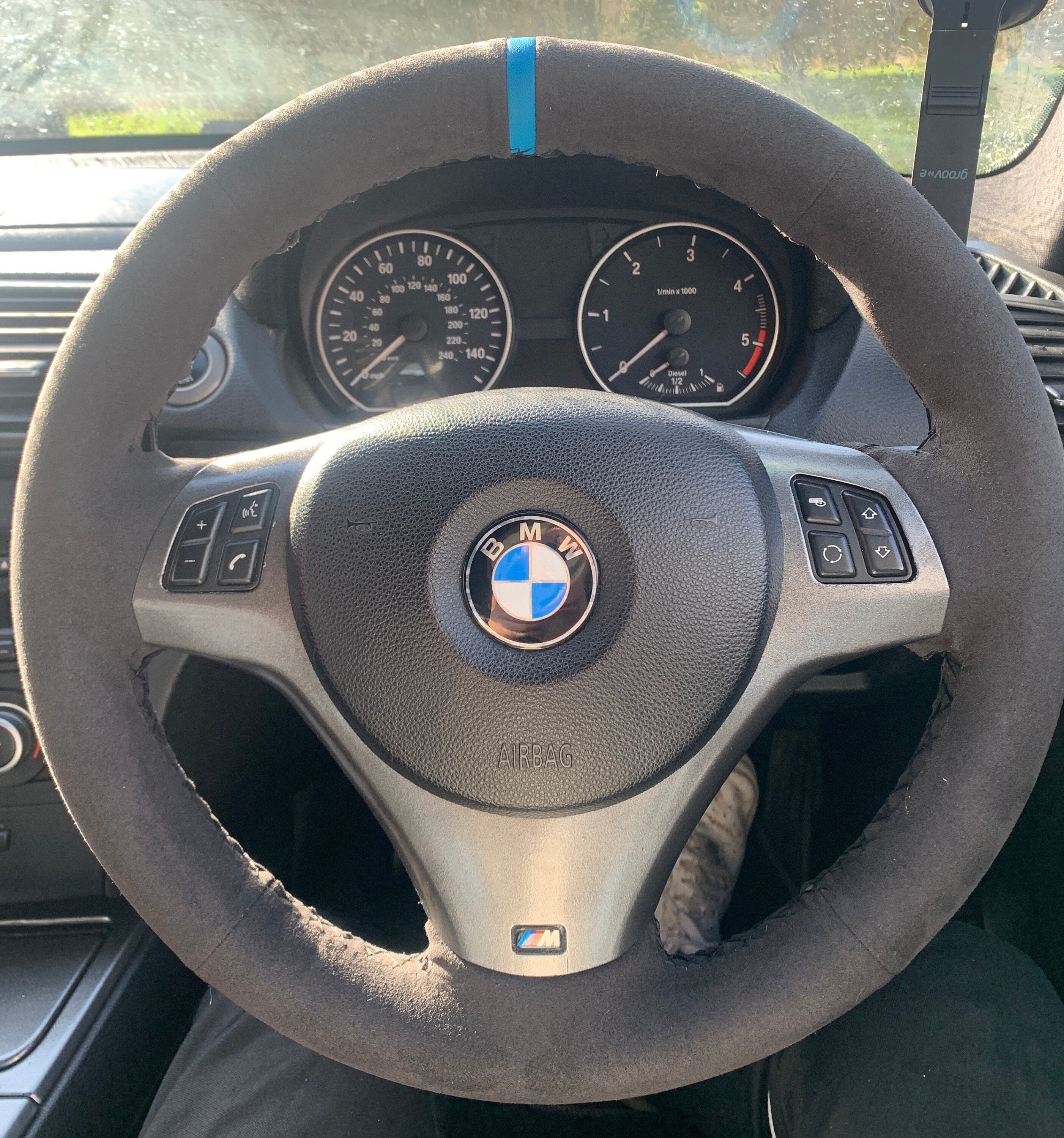 BMW Suede Steering Wheel Wrap cover With Blue or Red Stripe