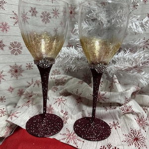 Sweet Heart Wine Glass Set Burgundy/Gold
