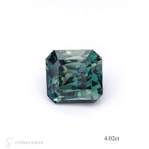 4,02 ct Rzadki nieogrzewany szafir parti - Profesjonalny szlif prostokątny Radiant - 8 mm - Czystość lupy - Niebiesko-zielony dwukolorowy kamień szlachetny z Madagaskaru -