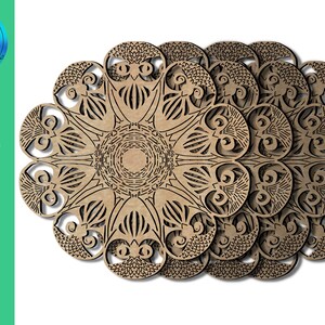 May include: Set of four brown wooden coasters with a laser-cut design of an owl nest. The design features intricate details and a circular pattern.