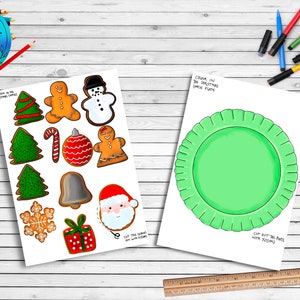 Digital download Christmas ginger bread cookies and plate colouring pages game, family fun printable Christmas game, Cookie scavenger hunt