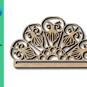 May include: A half-round wooden cutout with a decorative design resembling a macrame pattern. The design features intricate swirls and loops, creating a delicate and intricate look. The cutout is perfect for adding a touch of elegance to any craft project.