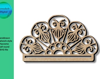 Hand drawn Metalwork owl macrame halfcircle SVG file, glowforge file, laser cutting file, macrame blank