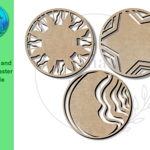 Star, Moon and Sun SVG file, coasters, ornaments, Laser cutting file set, SVG digital download file, glowforge ready file