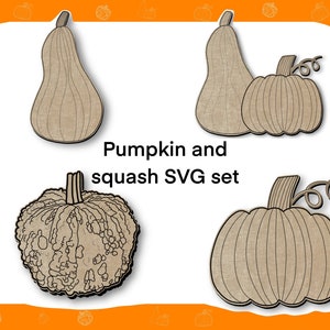 Set of 4 Hand drawn butternut squash and pumpkin, SVG digital download file, glowforge cutting