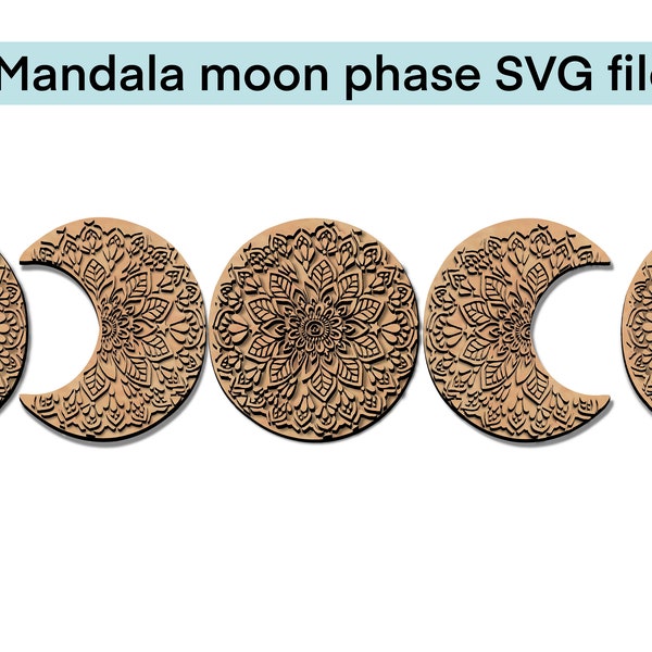 Mandala Moon phase Laser cutting SVG file, digital download, glowforge ready laser cutting file,