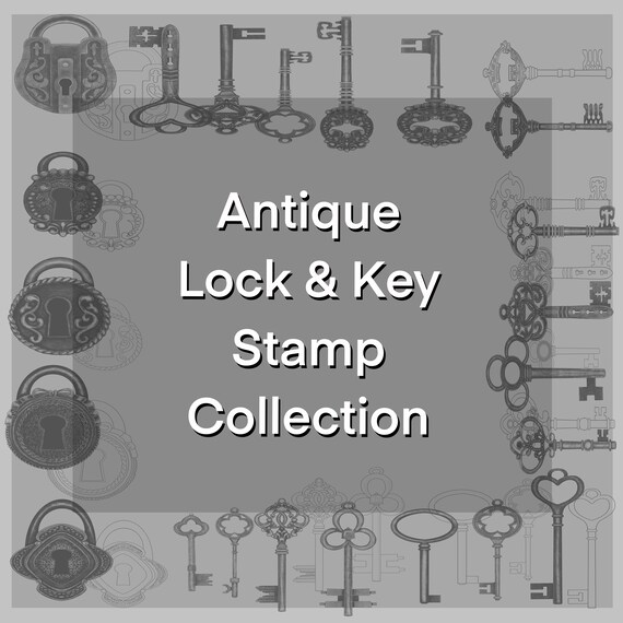 Hand Drawn Antique Lock and Key Procreate Stamp Brush Set 