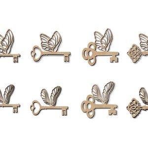 Handdrawn magical winged antique key SVG digital download file, glowforge cutting and engraving files