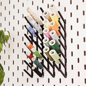 Universal Thread Spool Holder for Skadis Style Pegboards 7 Hooks per Rack - Sewing Storage Solution