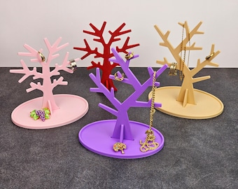 Organizador de joyas tipo árbol con bandeja en 2 variantes - Varios colores - Joyero con soporte estable