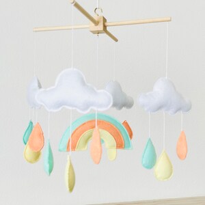 Rainbow and Clouds Baby Mobile, Crib Mobile, Felt Baby Mobile, Felt Rainbow and Clouds, Nursery Decor, Pastel Baby Mobile