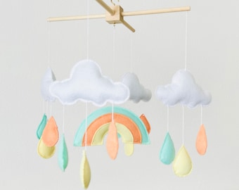 Felt Rainbow and Clouds Baby Mobile: Pastel Nursery Decor