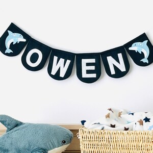 Name Banner Ocean with Custom Text, Custom Name Bunting, Under the Sea Baby Name Banner for Nursery, Kids Room, Felt Banner, Baby Shower
