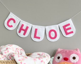 Scallop Felt Banner with Custom Lettering, Personalized Decor for Baby Nursery and Kids Room, Custom Name Bunting