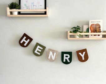 Custom Felt Name Banner – Personalized Bunting Flag Garland for Nursery, Baby Shower or Birthday – Choose Colors – Baby Name Decoration