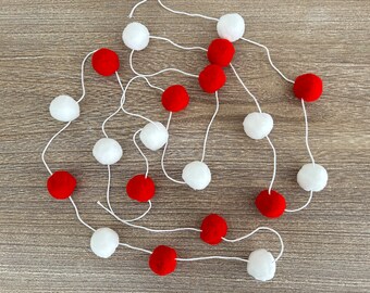 Red and White Felt Ball Garland: Christmas Holiday Decor