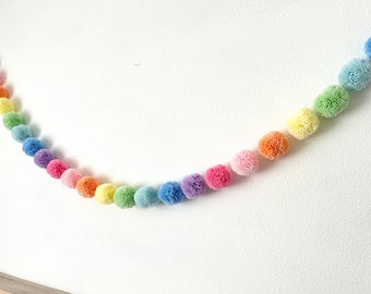 Rainbow Pom Pom Garland: Pastel Yarn Nursery Decor