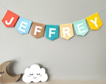 Custom Felt Name Banner – Personalized Bunting Flag Garland for Nursery, Baby Shower or Birthday – Choose Colors – Baby Name Decoration