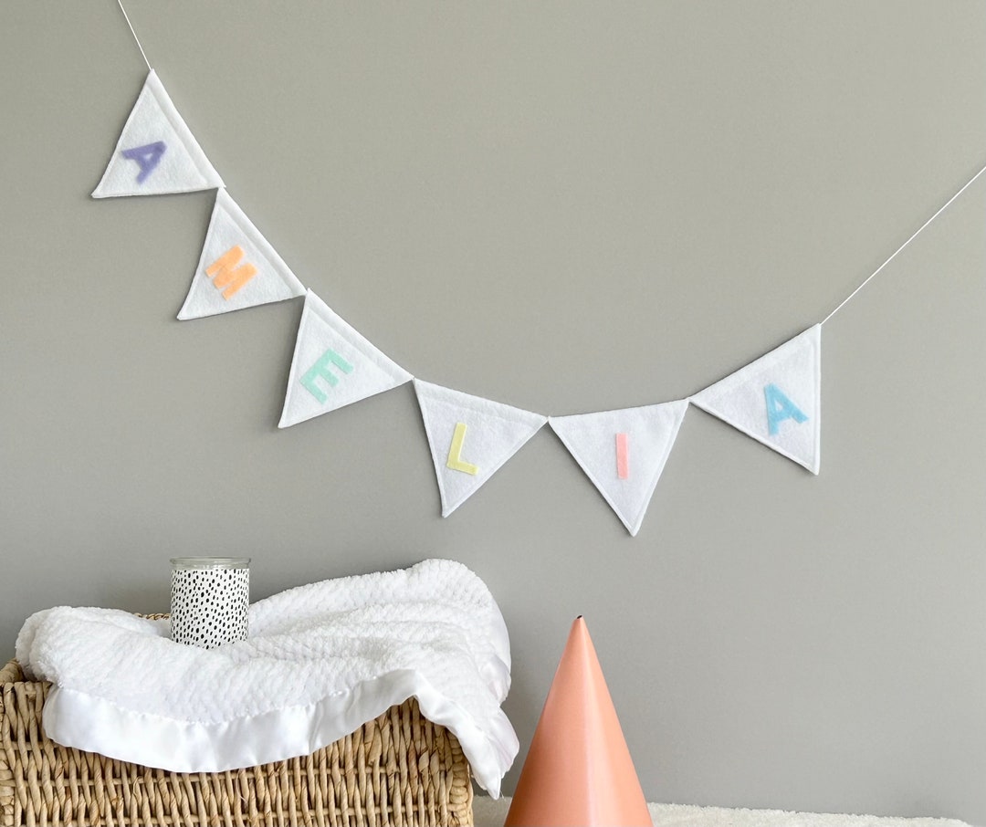 Birthday Felt Banner With Custom Text, Pastel Name Bunting ...