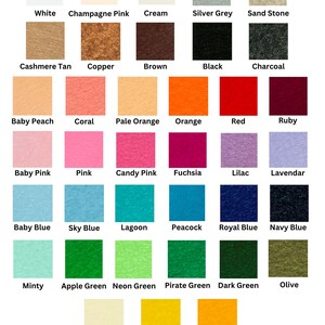 Color chart showing available felt colors for personalized name banner
