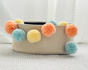 Yarn Pom Pom Garland: Peach, Mint, Yellow Nursery Decor