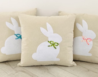 Sequin Bow Easter Bunny Pillow Cover: Spring Home Decor
