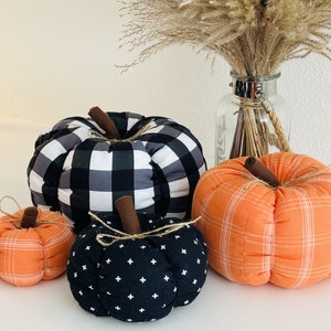 Plaid Fabric Pumpkins: Rustic Fall Tabletop Decor