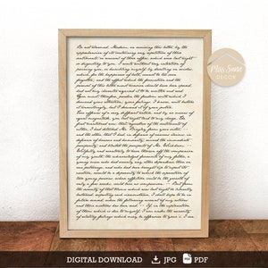 Mr Darcy's letter to Elizabeth, Pride and Prejudice, Jane Austen poster, Jane Austen wall art, Jane Austen lover gift DIGITAL DOWNLOAD