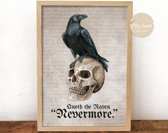 The Raven Poster, Edgar Allan Poe wall art, dark academia poster, Nevermore raven poster DIGITAL DOWNLOAD