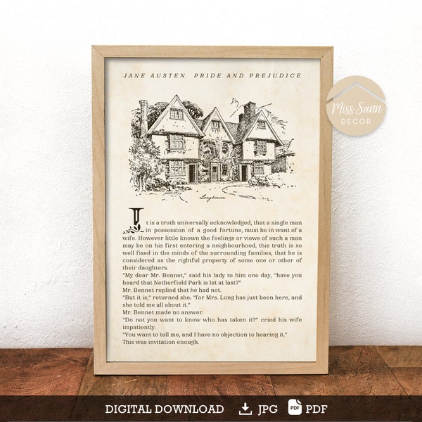 Pride and Prejudice Poster, Jane Austen poster, Jane Austen wall art, Pride & Prejudice Chapter 1 DIGITAL DOWNLOAD