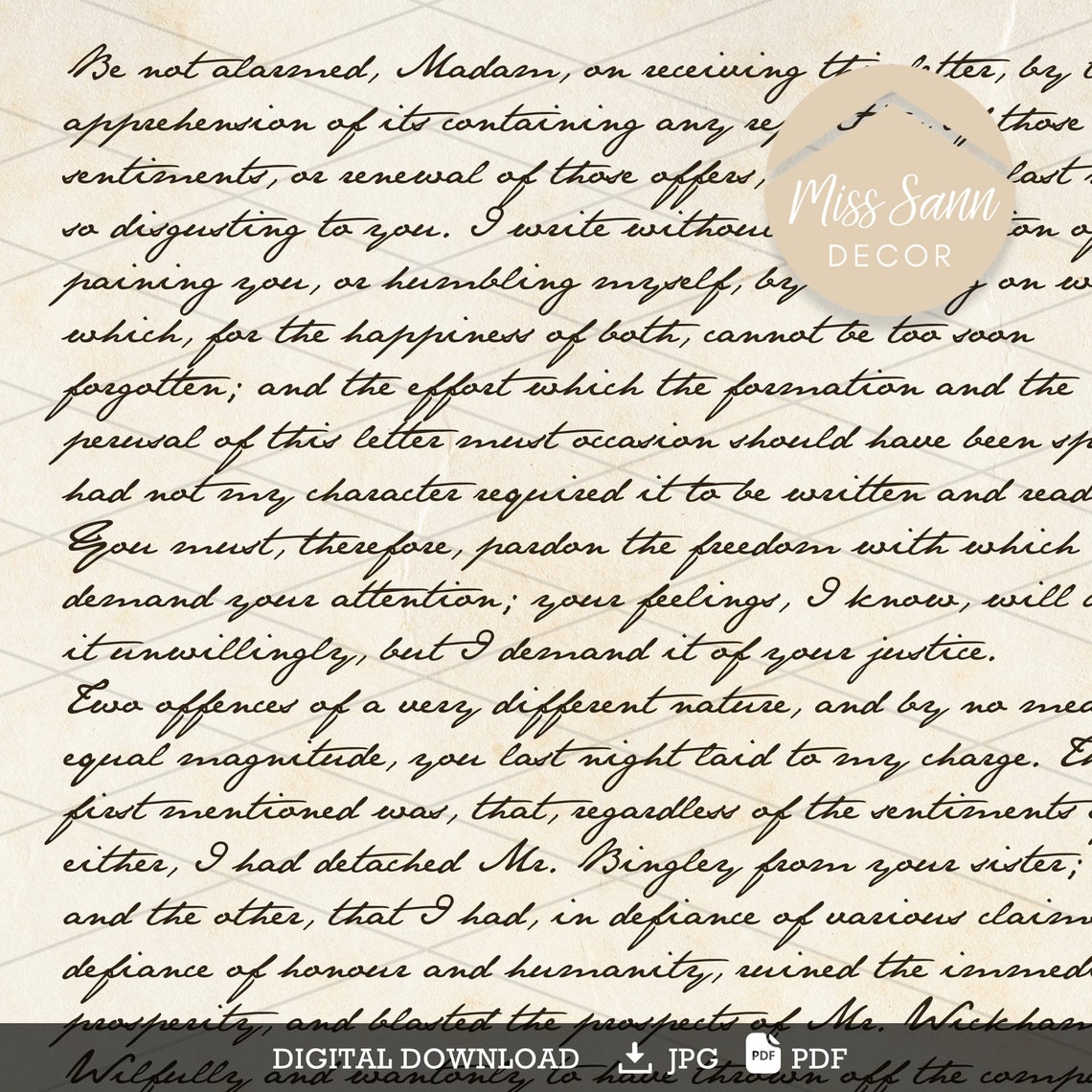 Mr Darcy's Letter to Elizabeth Pride and Prejudice Jane Etsy