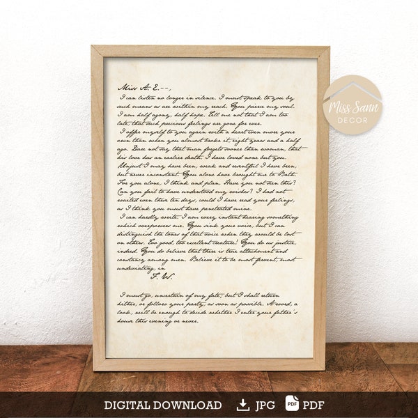 Captain Wentworth's Love Letter to Anne by Jane Austen, Persuasion poster, Jane Austen wall art, Jane Austen lover gift DIGITAL DOWNLOAD