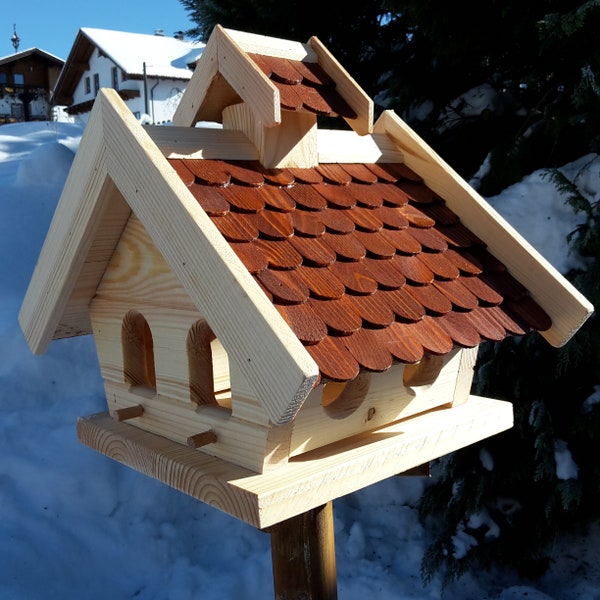 Vogelhaus XL Vogelhäuser Vogelfutterhaus Vogelhäuschen aus Holz Wetterschutz Putzklappe Braun