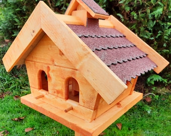 XXL Vogelhaus Putzklappe Bitumendach Rot Vogelfutterhaus Vogelhäuser massives Holz Vogelhäuschen Massivholz