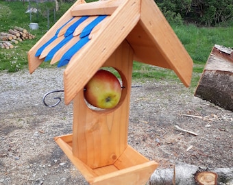 Meisenknödelhalter Vogelhaus mit Schindeln Blau - Braun Futterhaus Spender