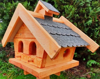 XL Vogelhaus Putzklappe Bitumendach Rot Vogelfutterhaus Vogelhäuser massives Holz Vogelhäuschen Massivholz