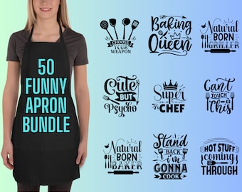 Pakiet zabawnych powiedzonek na fartuch SVG: cytaty kuchenne, pliki Cricut i Silhouette Cut