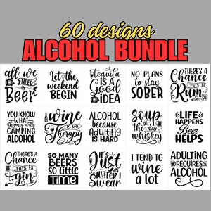 Pacchetto Svg di alcol, Citazioni di alcol Svg, Vino Svg, Birra Svg, Vodka Svg, Whiskey Svg, Taglia file per Cricut, Silhouette, Glowforge