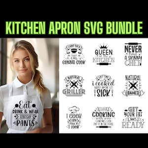 Kitchen Apron Svg, Funny Apron Svg, 10 Designs Bundle, Svg Png Eps Dxf Files, For Cricut Silhouette Glowforge and More