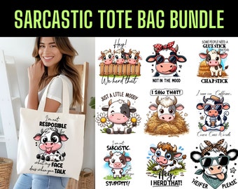 Bolsa de mano con diseño de vaca sarcástica y divertida (PNG): 15 diseños únicos