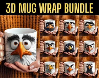 Sarcastic Eagle Face 3D Mug Wrap Bundle: 43 PNG Designs (Digital Download)