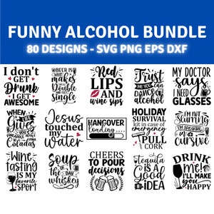 Pacchetto Svg con detti divertenti sull'alcol, 80 disegni, file per Cricut, Silhouette, Glowforge e altro ancora