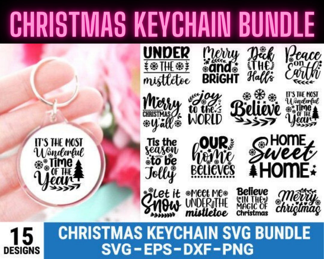 Merry Christmas Keychain Svg Bundle 15 Unique Designs Files Etsy