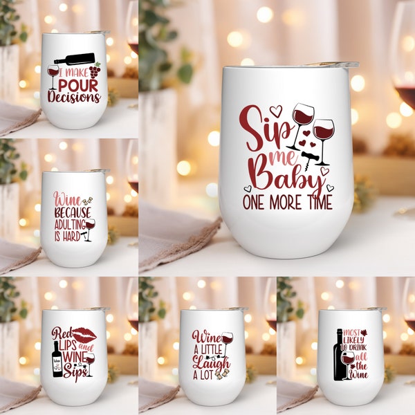Wine Tumbler SVG Bundle: 11 Unique Designs (Cricut, Silhouette, Glowforge)